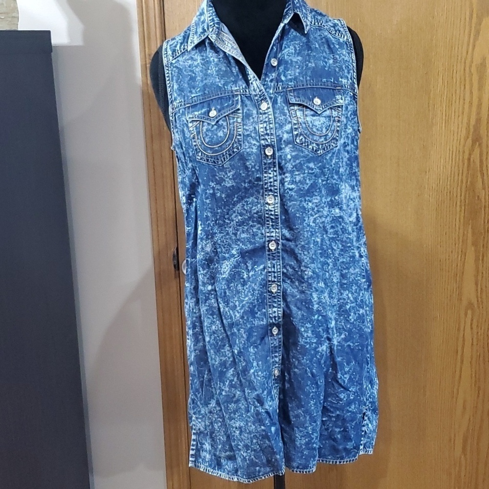 True religion stone wash chambray sleeveless shirt dress